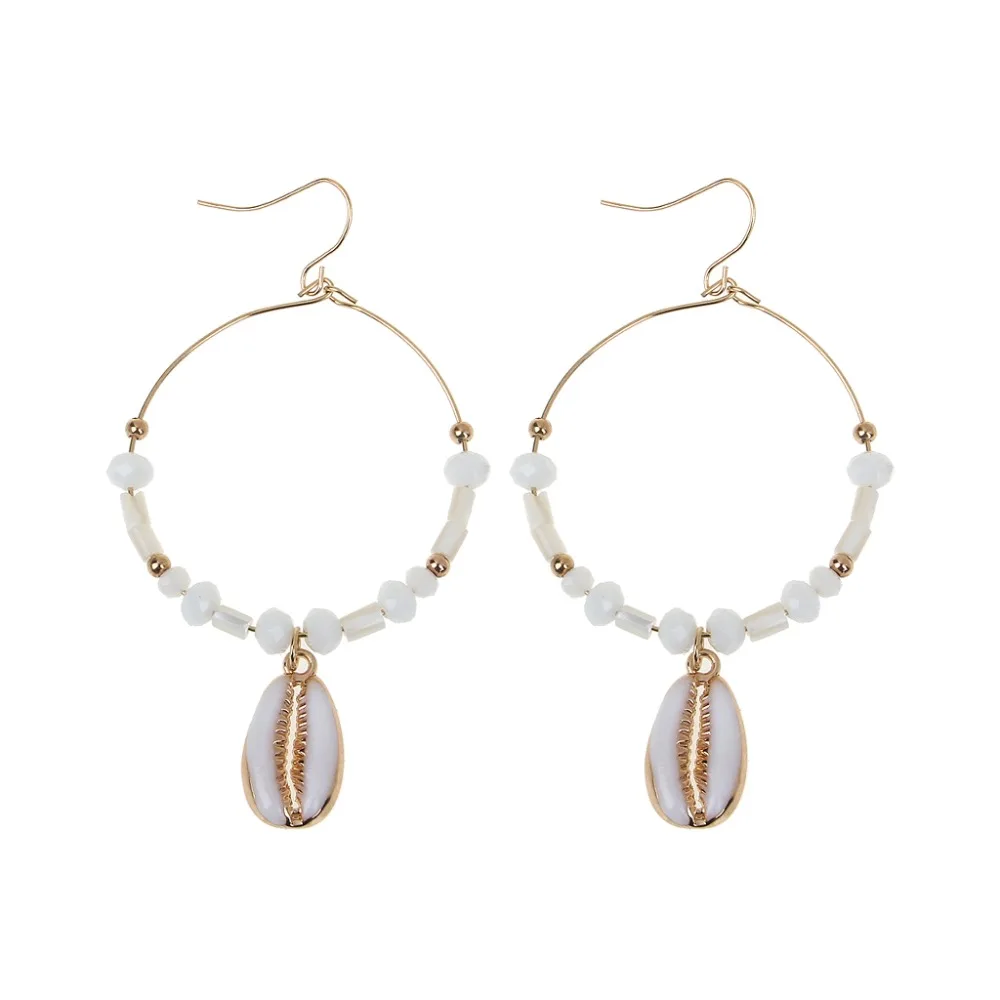 

Bohemia Sea Shell Round Circle Stone Beaded Drop Earrings Summer Seaside Jewelry
