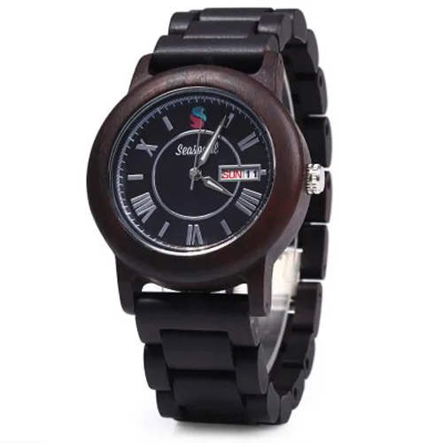 2016 Retro Fashion Seasonal Date Day Display Male Quartz Watch Maple Band Wooden Watches Men saat