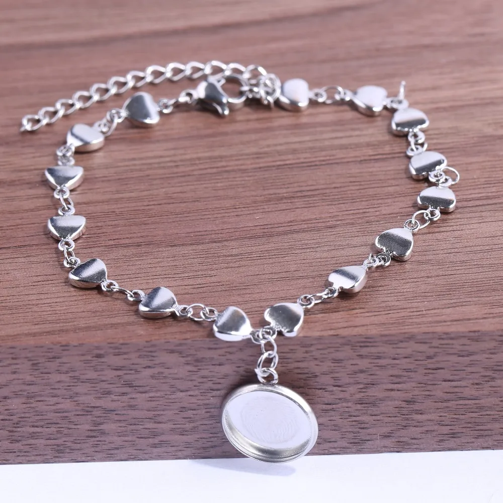 5pcs Stainless Steel Bracelet blanks 12mm glass cabochon base settings