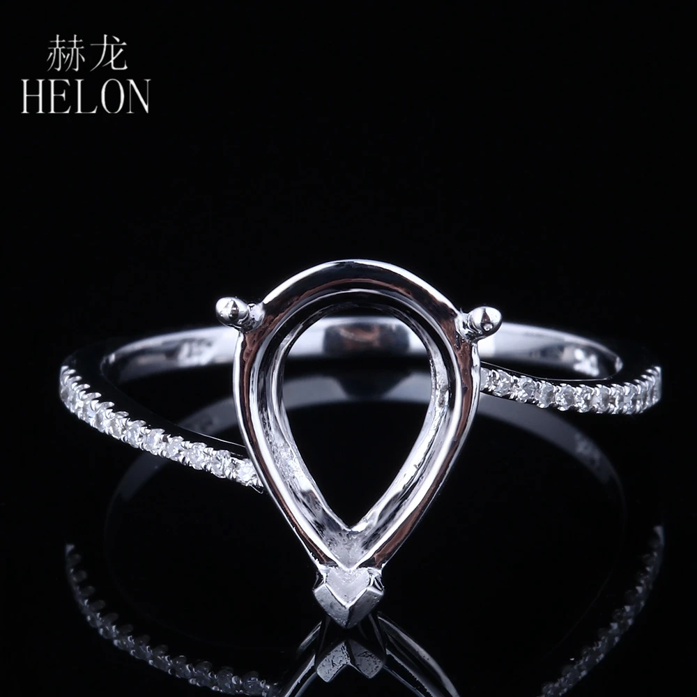 

HELON Pear Cut 11x8mm Solid 10K White Gold Pave Natural Diamonds Semi mount Wedding Engagement Elegant Women's Jewelry Fine Ring