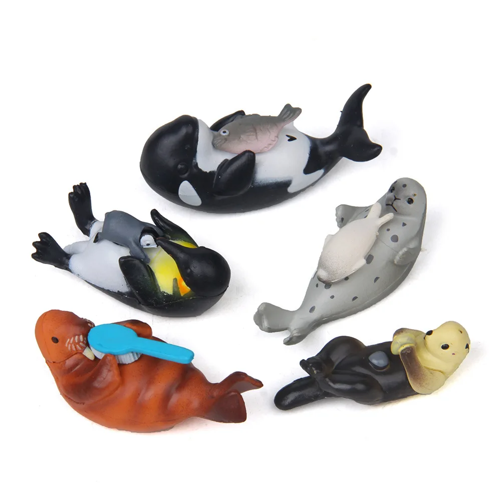 

5Pcs Mini Marine Animal Action Figures Dolphin Penguin Sea Otter PVC Toys Cute Simulation Collection Model Home Decor