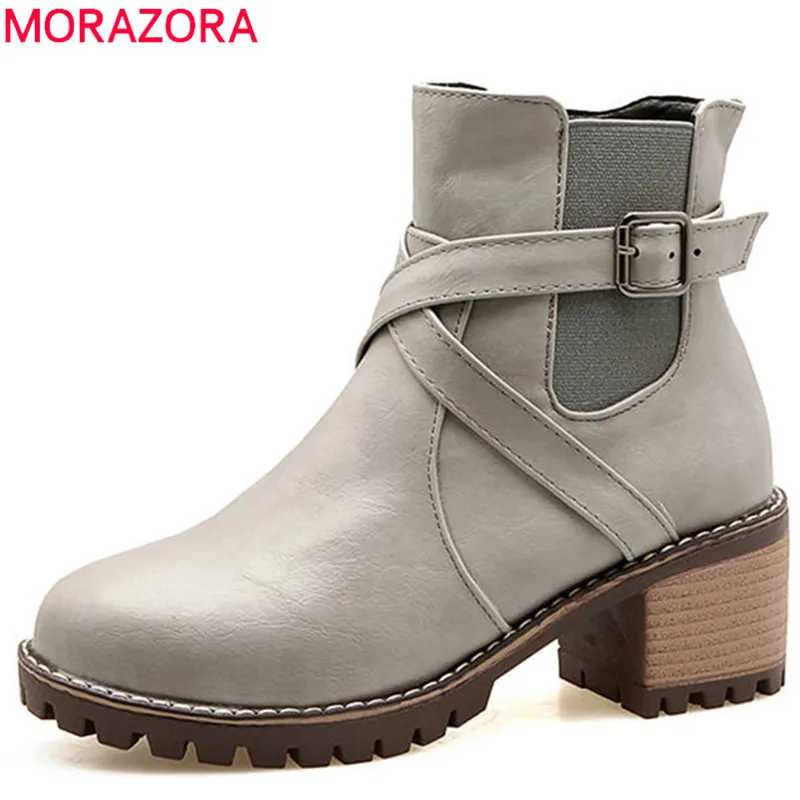 

MORAZORA 2018 big size 33-43 boots women autumn winter fashion boots zip buckle platform boots square high heels shoes woman