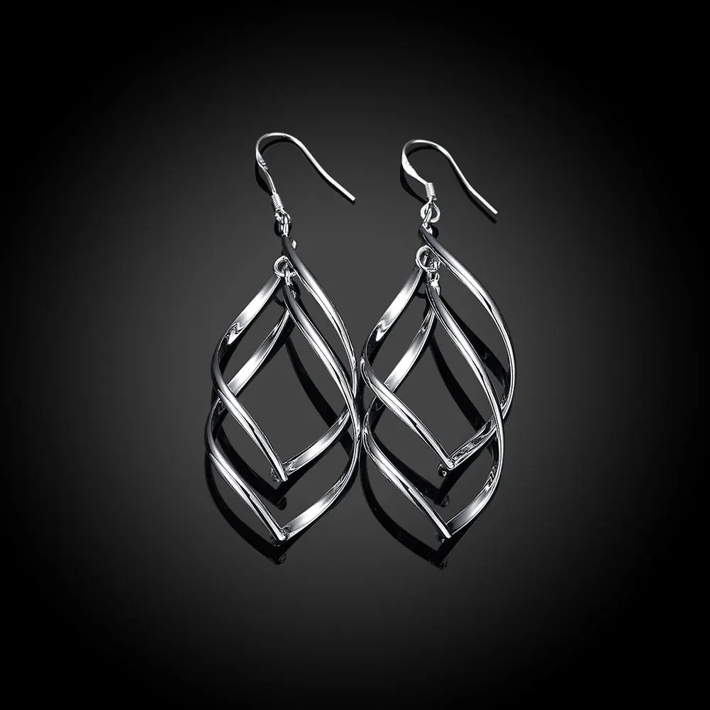 

Hot Selling Leaf Shape Jewelry Silver Color Dangle Earrings For Women Wedding Party Daily Wear Accessories Long Drop Oorbellen