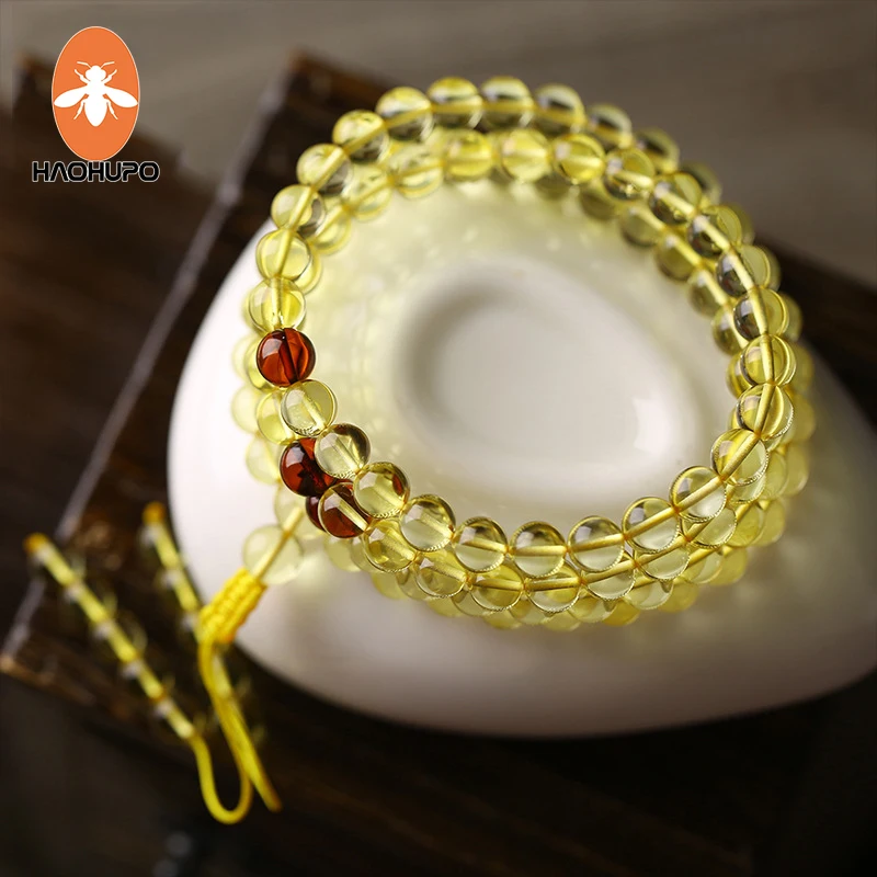 HAOHUPO Baltic Amber 108 бусины 5-7 мм натуральный янтарь браслет медитация буддист унисекс Мужские браслеты и браслеты для женщин ювелирные изделия - Цвет камня: 108 GOLD