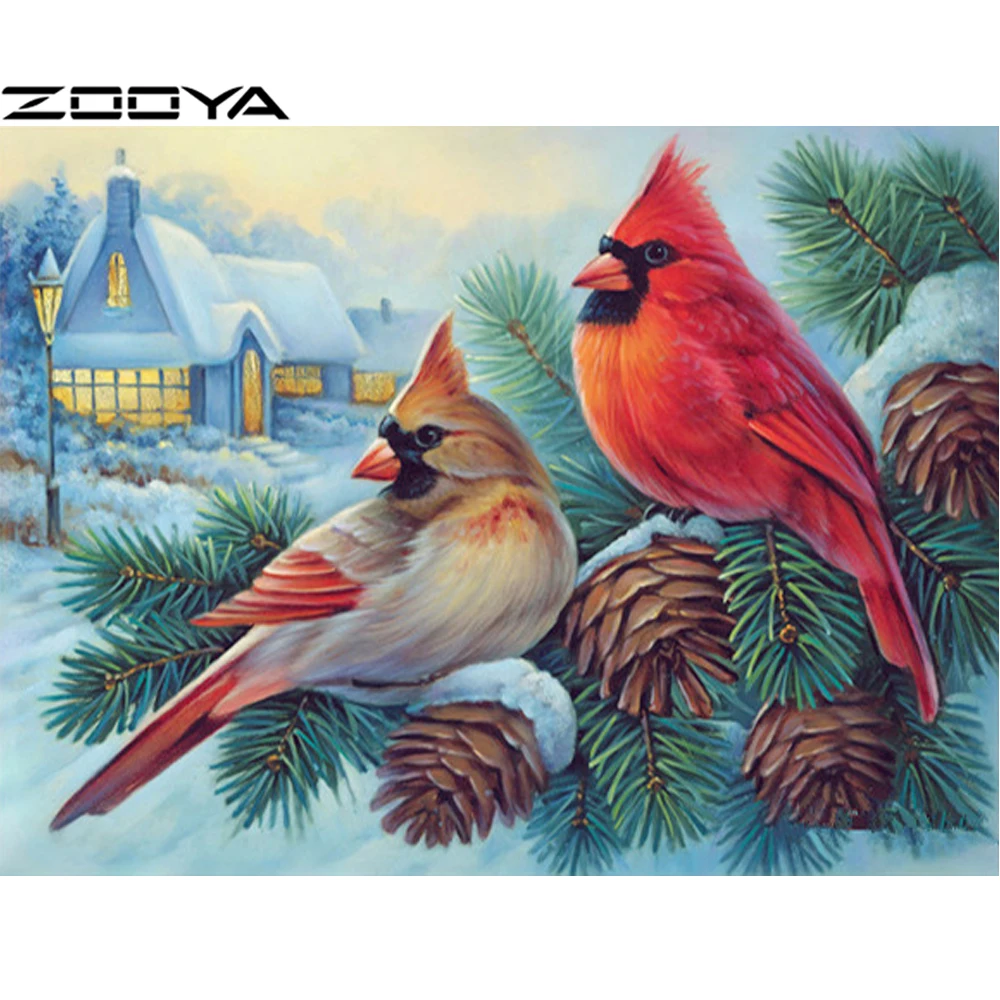 Diamond Embroidery 5D DIY Round Painting Wall Sticker Pine Bird Snow Tree Pictures Of Rhinestones Cross-Stitch Kit R1598 | Дом и сад