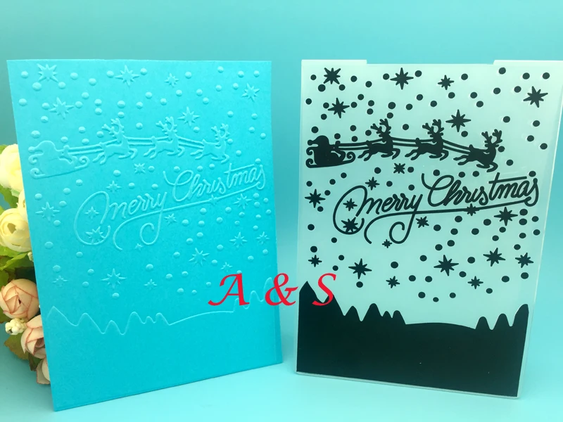 Merry Christmas Star Deer Paper Card Plastic Embossing Folder For DIY