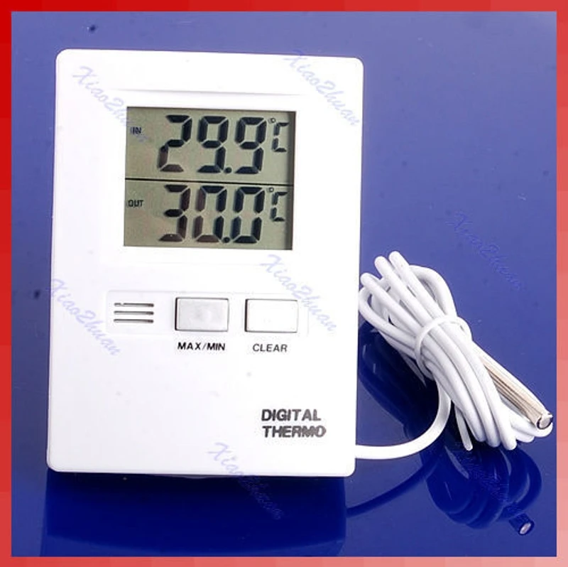 OOTDTY White Digital LCD Screen Display Indoor And Outdoor Thermometer