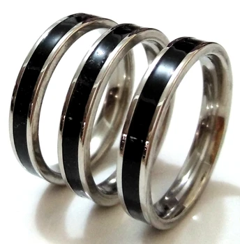 

50pcs Men's Women's Black Enamel 4mm Stainless Steel Band Ring Boy's Sport Finger Ring Charm Silver Comfort Wholesale Jewelry