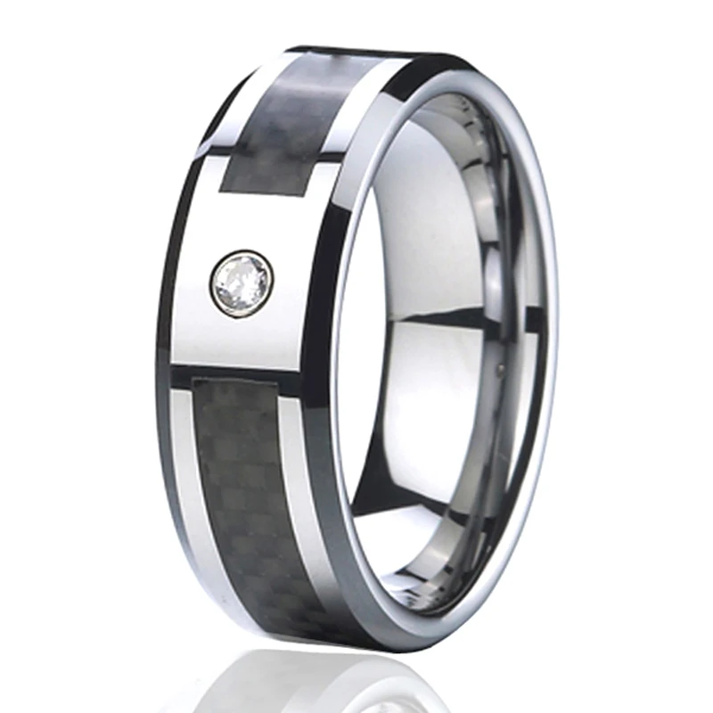 Carbon Fiber and Metal Heart Ring Size Adjustable