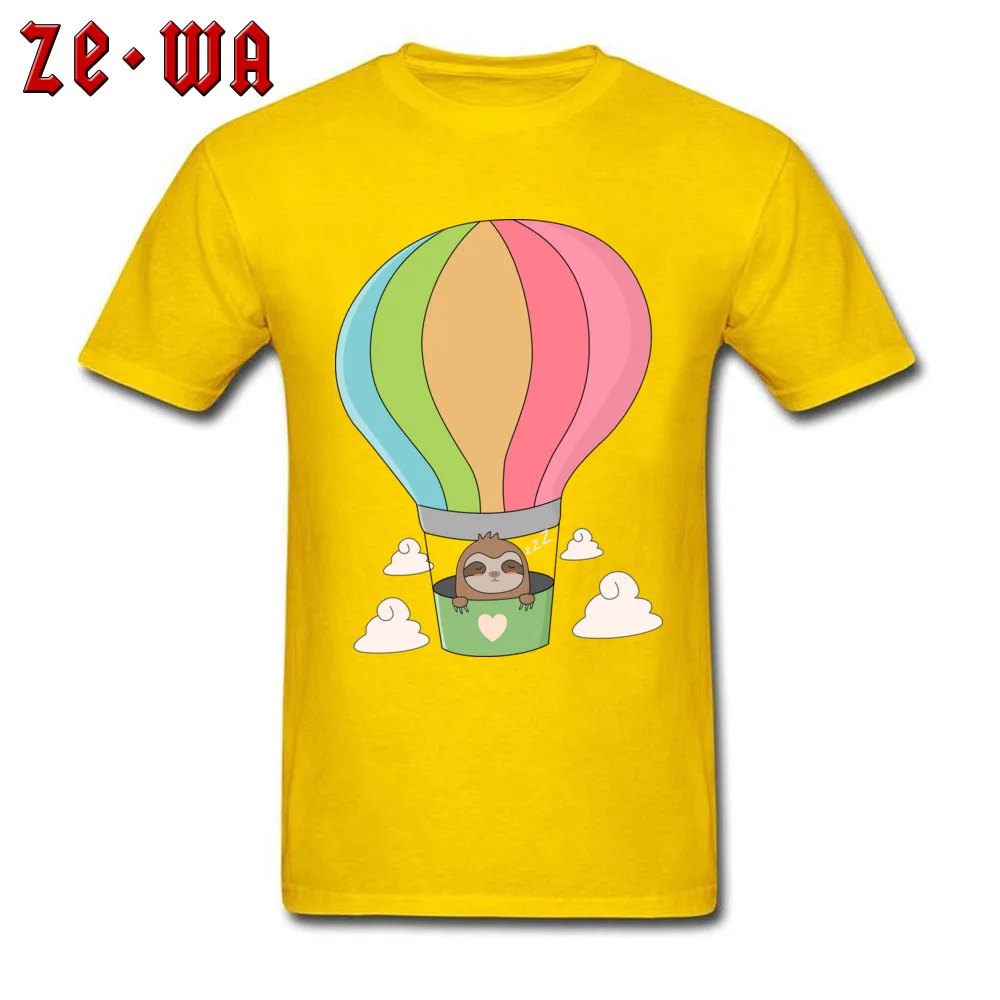 Discount Men's T Shirts O Neck Short Sleeve Pure Cotton Printed On T Shirt Casual Tops Shirts Drop Shipping Cute Sloth In Hot Air Balloon yellow