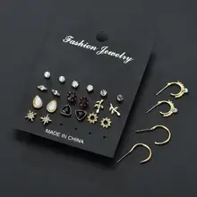 601simulated-жемчуг 12 пар набор геометрических минималистичные серьги Модные женские серьги со стразами Brincos Bijoux ювелирные изделия подарок E5352