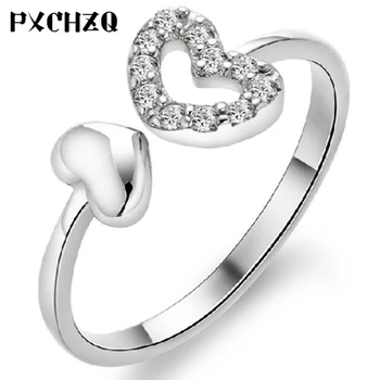 

Wedding ring silver color jewelry female super shine crystal love double love heart opening ring Romantic lover gift