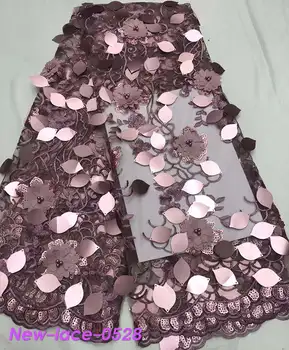 

2019 flower lace heavy handmade beaded embroidery french tulle mesh lace fabric Sequins applique for party dress F002