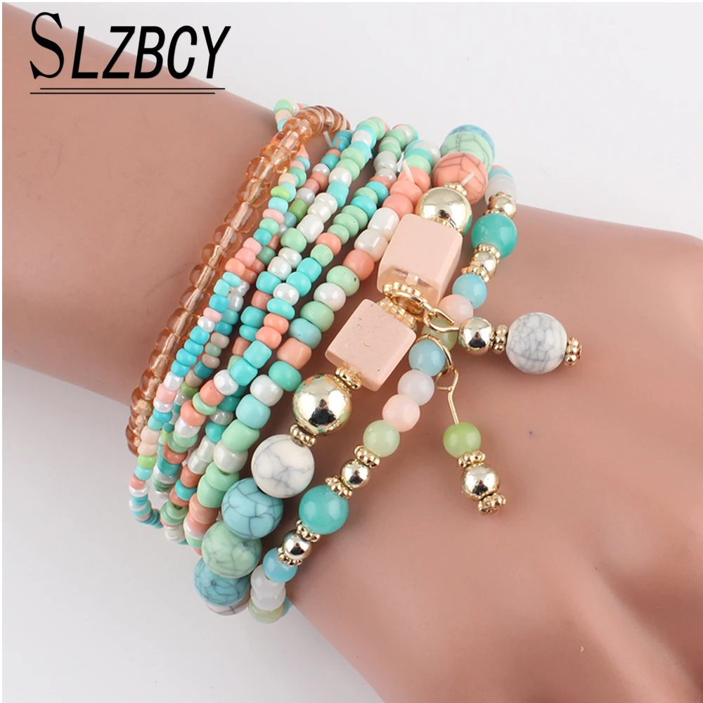 

8PCS/set Classic Bohemian Multi-layer Round Beads Slimming Strand Bracelets Arm Bracelet Jewelry for Women Party Jewellery Gift