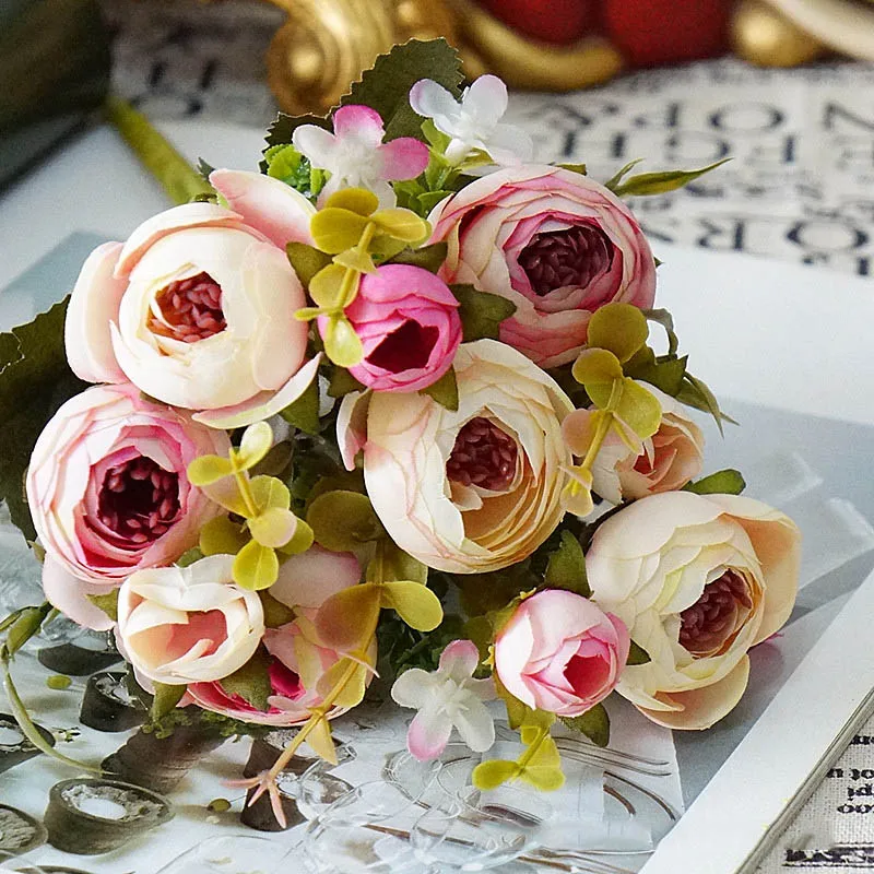 10 головок винтажные шелковые цветы ретро Чайные розы Искусственные цветы букет невесты для украшения свадьбы домашние Искусственные цветы A3050