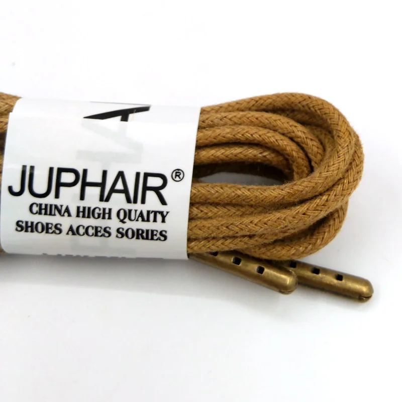 1-12 Pairs Khaki High Quality Unise Laces Waxed Round Shoelaces Sneaker Solid Polyester Twisted Boots Shoes Metal Head Shoelaces
