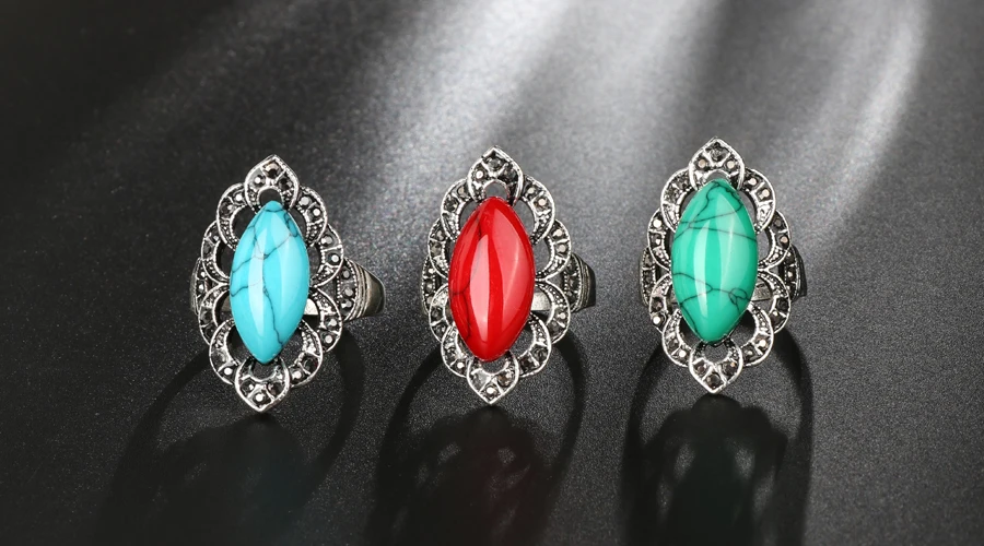 Этническое кольцо, роскошный черный кристалл с сине-зеленым камнем, винтажное богемное Большое Серебряное кольцо для женщин, летнее тибетское ювелирное изделие