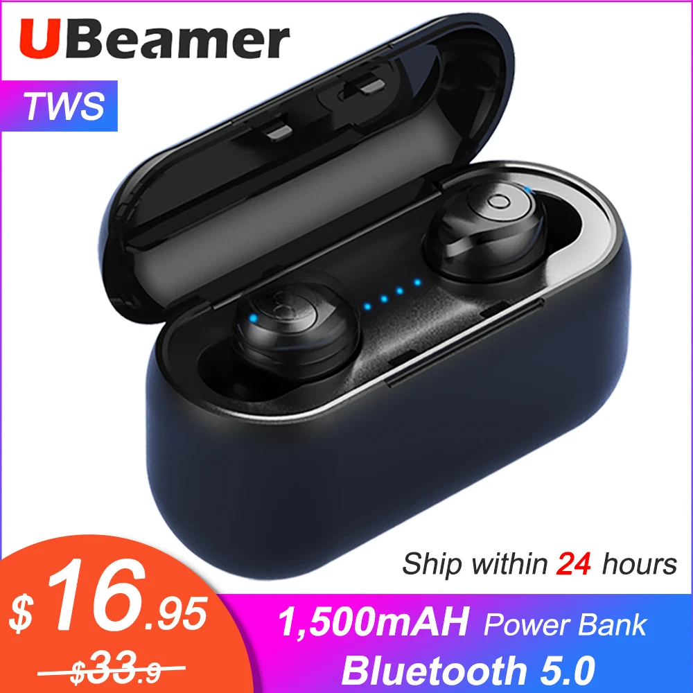 

In Store Ubeamer TWS Bluetooth 5.0 Earphone Long Standby. Wireless Headset 1500mAH Battery Case for music/call HIFI earphone