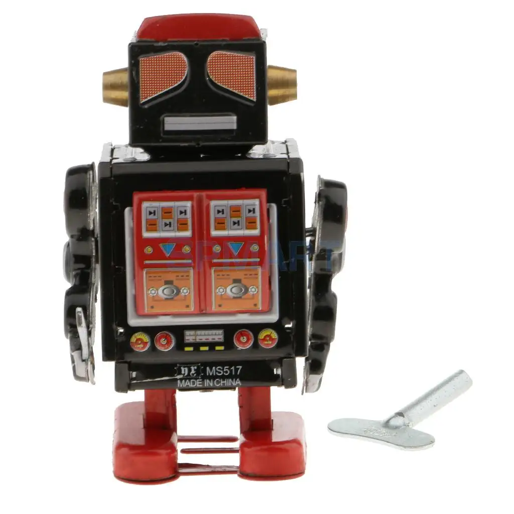 2 Pieces Vintage Wind Up Clockwork Mechanical Walking Tin Robot Kids Toy Gift Collectibles