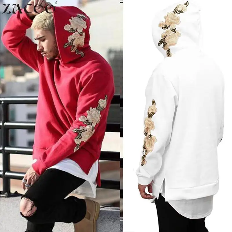 

ZACOO Men Hooded Pullover embroidered Hoodies Sweatshirts Boys Fashion Solid Hooded Pullovers Men's Floral Casual SI0