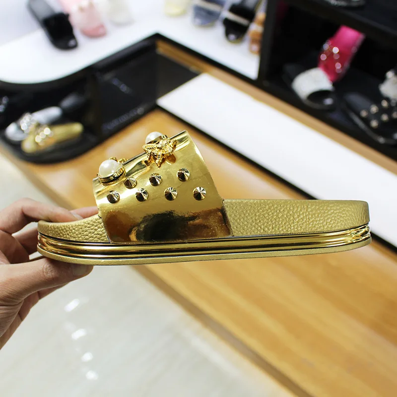 

2018 slippers Roman sequins shoes woman sandals summer lady slip wear flat fashion exterior wear casual cool slides female