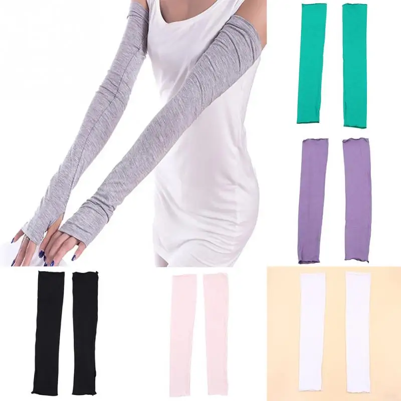 Women Cool Chic Cotton UV Protection Arm Warmer Long Fingerless Gloves Sleeves