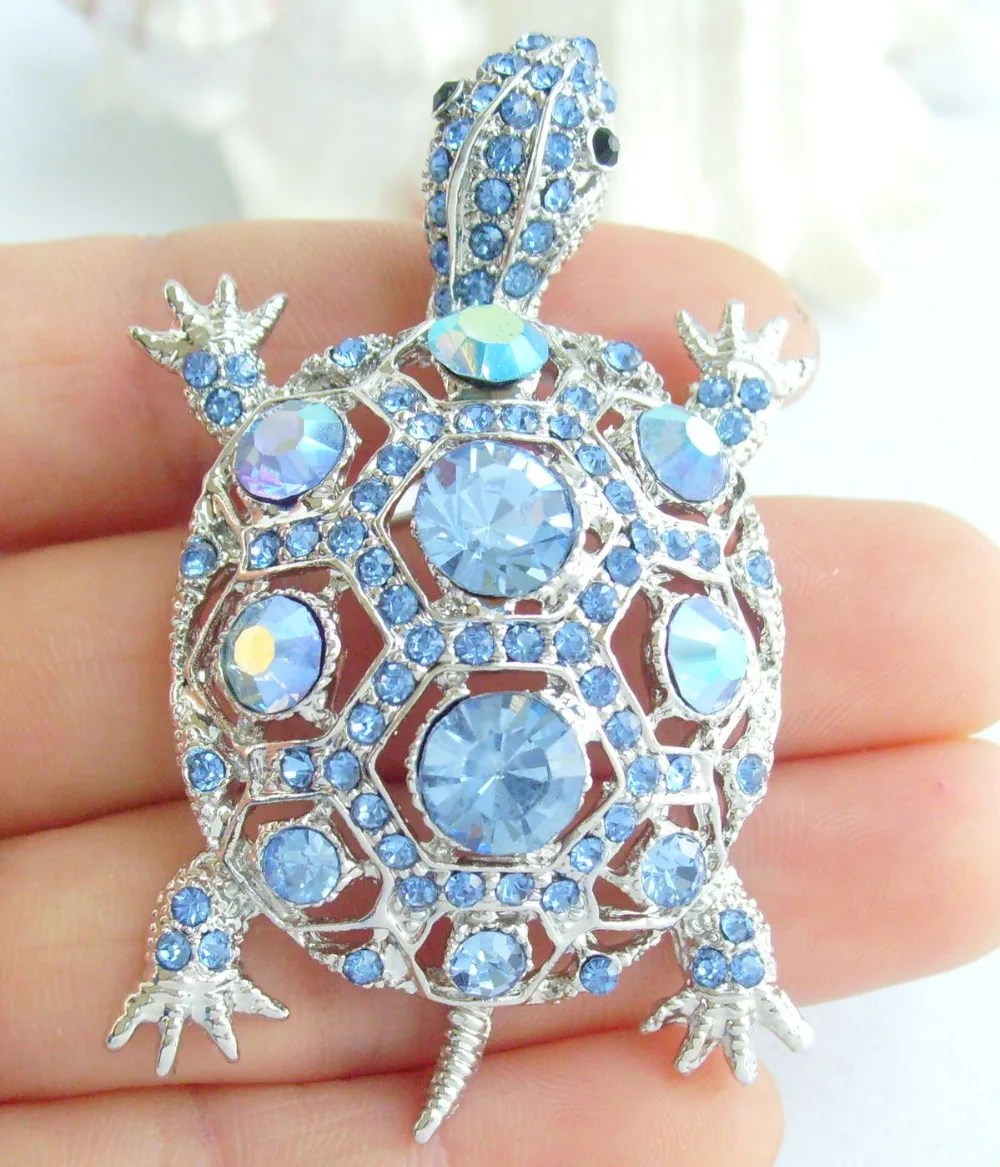 2 36 &quotсиний кристалл горного хрусталя Turtle булавка кулон EE03631C7|pin pendant|tortoise broochbrooch