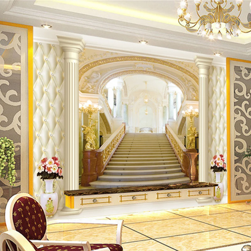 

Custom Photo Wallpaper European Style Palace Stairs 3D Stereoscopic Expand The Space Modern Living Room TV Background Wall Mural