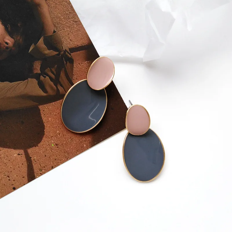 Korean Enamel Metal No Ears Hole Earrings Creative Irregular Round Oval Clip Earrings Without Piercing For Women Girls