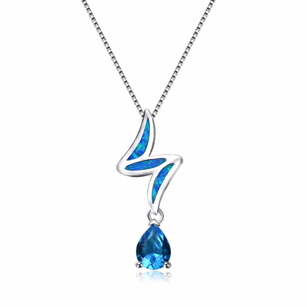 

Beautiful Elegant Women/Female 925 Sterling-Silver Collar Collier Necklaces Lightning Blue Fire Opal Crsytal Necklaces