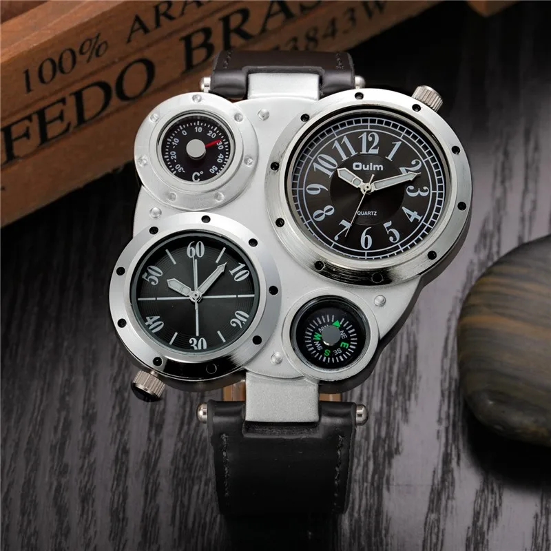 Oulm повседневные кожаные спортивные часы мужские роскошные брендовые уникальные дизайнерские военные часы мужские кварцевые наручные часы erkek kol saati