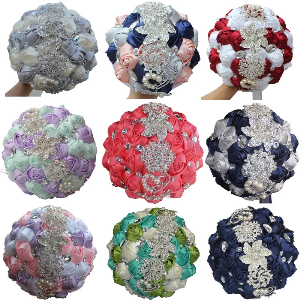 

Artificial Rose Flower Hand made Flower Rhinestone Bouquet Wedding Bouquet Brooch Bride Wedding Handing Flower +Free Shipping