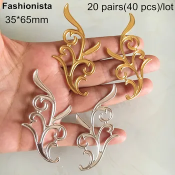

20 Pairs(40 pcs) -35*65mm Metal Stamping Flowering Branch,Gold-color,Silver-color,Ornaments For Scrapbook,DIY Jewelry Findings