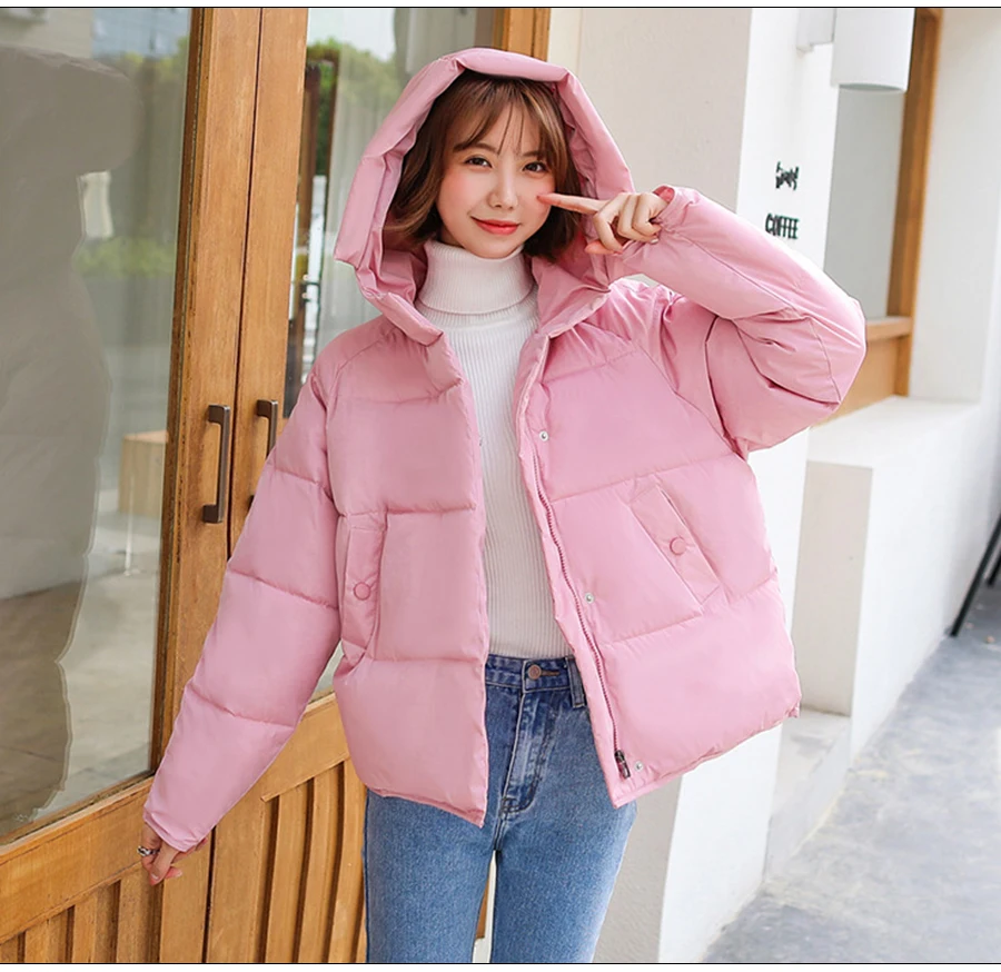 Hot Sale Winter Cotton Jacket Female Thicken Snow Lichens New Harajuku Short Sweet Down Cotton Coat Women Warm Loose Parkas