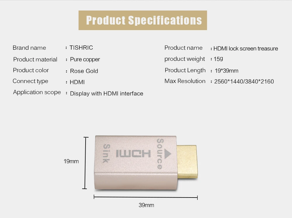 TISHRIC для HDMI 2,0 Виртуальный переходник EDID DDC заглушка headless Ghost для HDMI эмулятор отображения до 3840*2160