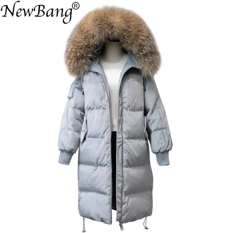 Newbang брендовая зимняя куртка-пуховик Для женщин пальто с натуральной меховой воротник пуховик женский длинный толстый теплый