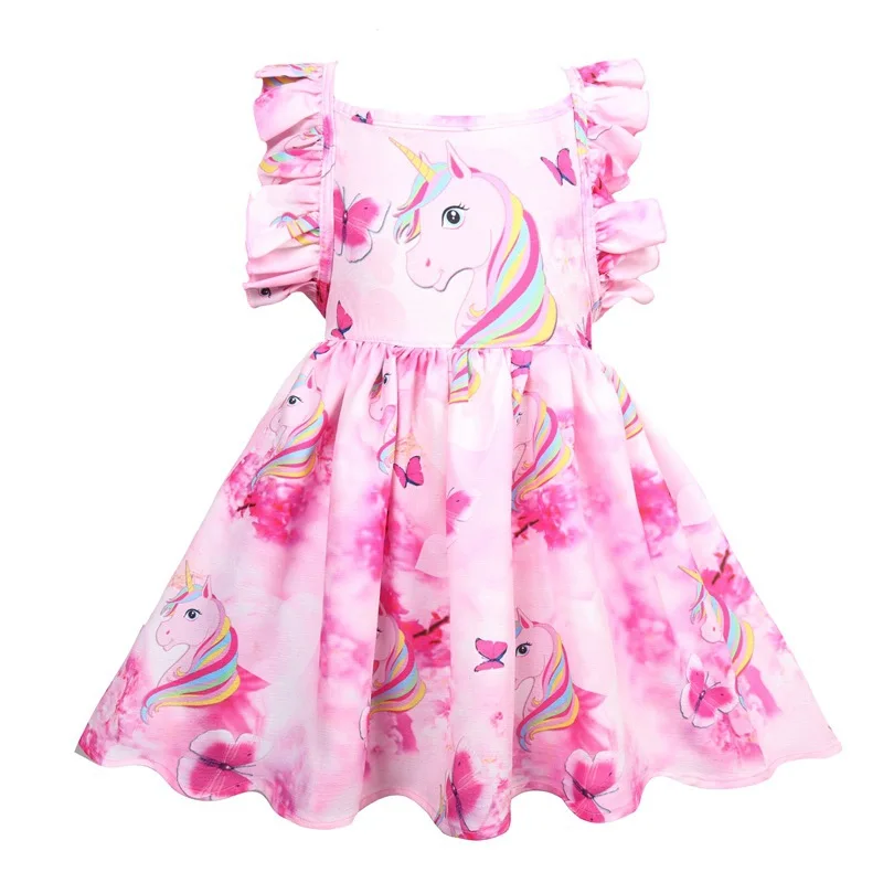 Summer Girls Rainbow Cartoon Unicorn Dress Kids Cosplay Party Princess Dresses Baby Halloween Unicornio Dresses For Girl Clothes