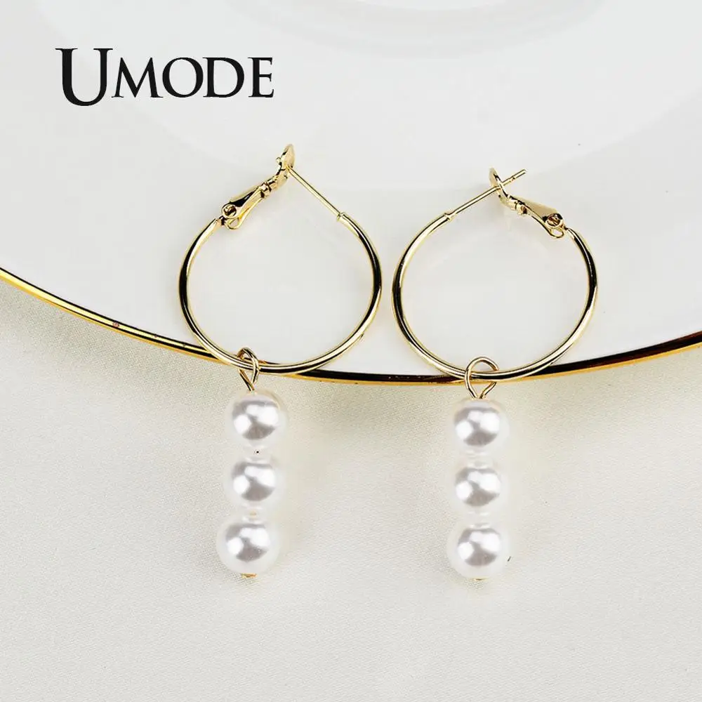 

UMODE Big Circle Round Pearl Hoop Earrings for ZA Women Gold Loop Earrings Oversized Hoops Luxury Fashion Jewelry 2019 UE0509