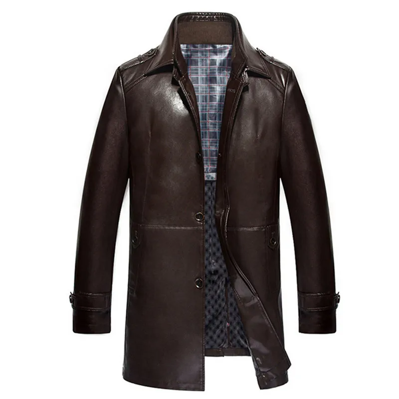 

new arrival autumn and winter mens outwear conventional Lambskin leather double attached collar long coats