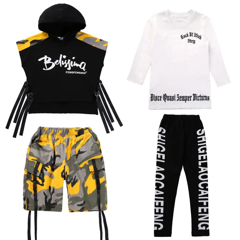 Spring Autumn Boys Girls Street Dance Clothes Suit Children's Fashion Print Performance Tracksuit Kid Hip-Hop Sportswear Outfit (8)