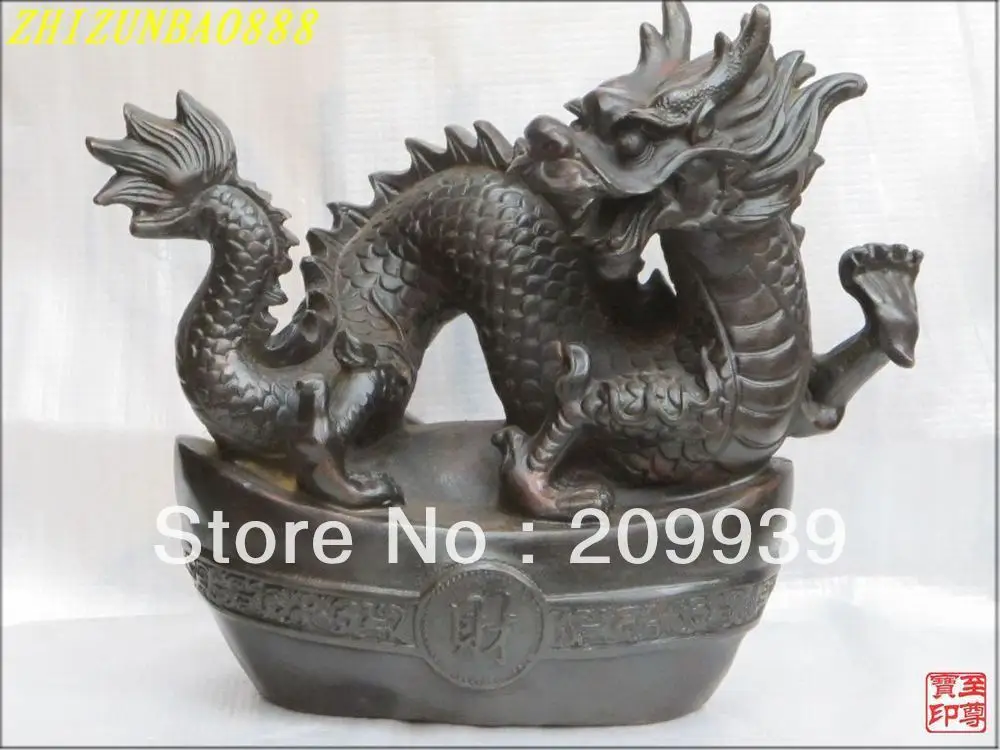 

Feng shui Bronze handwork money reward dragon stand on yuan bao statue