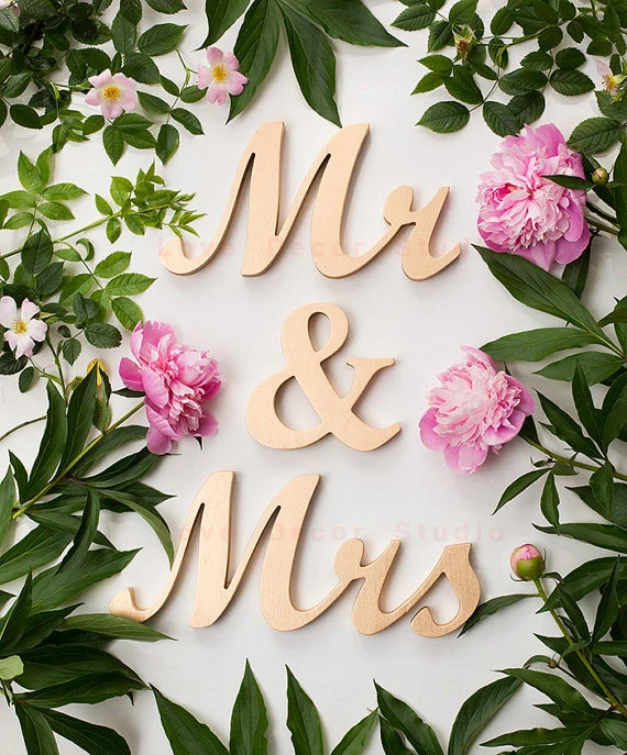 Mr Mrs Wedding Table Sign Wooden Script Letters Custom Colors Diy