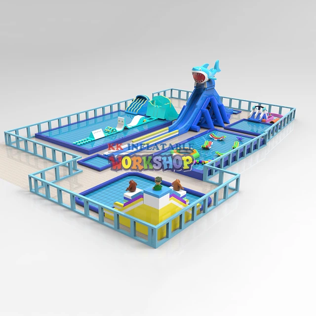 Shark Water Hippo Slide Giant Above Ground Inflatable Water Pool Park Games Inflatable Summer Park 2