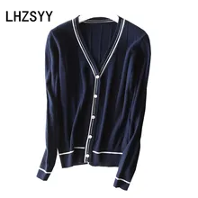 

LHZSYY 2018 Spring and Autumn New Women's Cashmere Cardigan V-Neck Fashion Short Jacket High Quality Soft Patchwork Sweater Coat