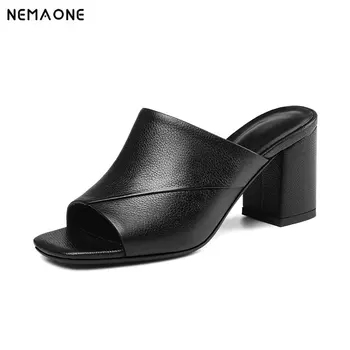 

Nemaone Summer Women Genuine Leather shoes slippers Comfortable Leather High Heeled Breathable Sandals Lady Shoes Woman