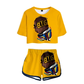 

B.I.G BIGGIE Rapper Cool Singer Hip Hop 3D 2019 New Women Two Piece Sets Crop Top+Shorts Outfits Women Summer Sets XS-2XL