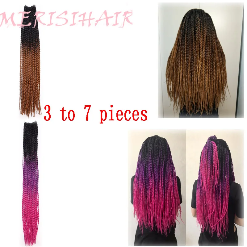 MERISIHAIR Ombre вязанные косички Сенегальские крученые волосы 24 дюйма 30 корней/упаковка синтетические плетеные волосы для женщин серый синий розовый