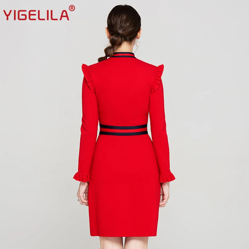 Женское платье с круглым вырезом YIGELILA красное элегантное облегающее Вечернее