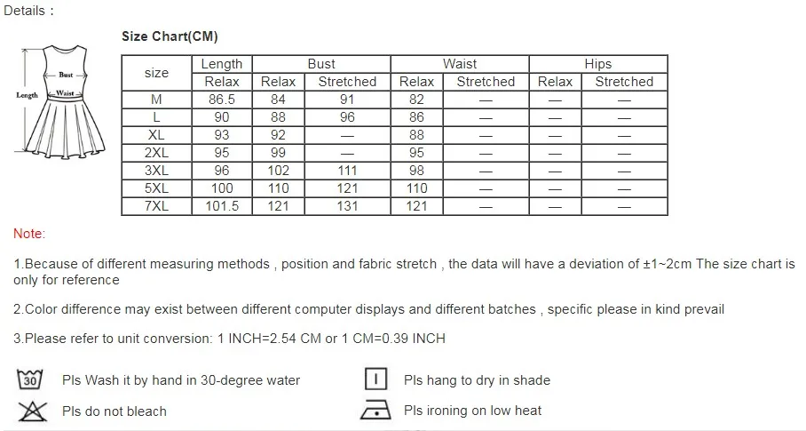 Dirndl Size Chart