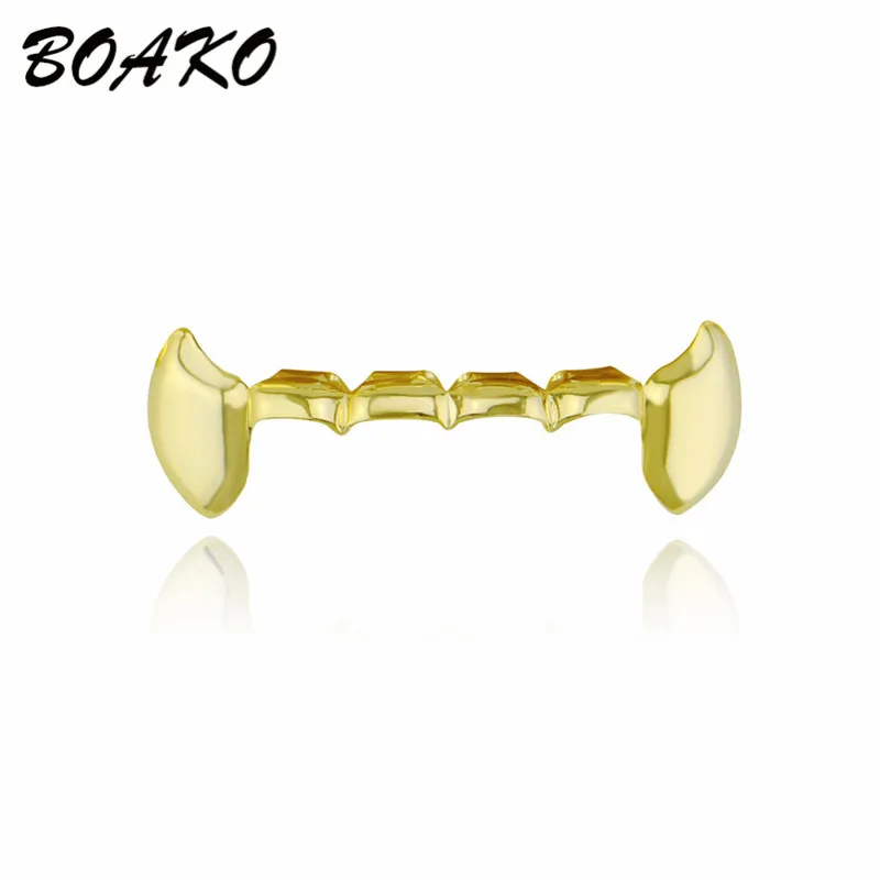 BOAKO хип хоп золотые зубы Grillz Топ и низ 6 зубов набор для девочек стоматологический Косплей вампирский зуб шапки раппер ювелирные изделия мужские вечерние подарки - Окраска металла: Gold Bottom